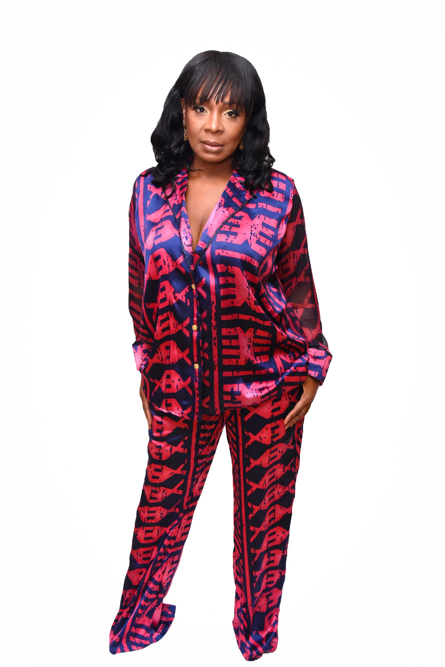 2pc Silk Suit Set-Fuchsia